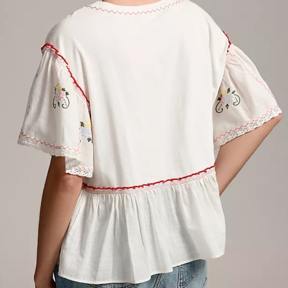 Anthropologie White Flutter Sleeve Blouse